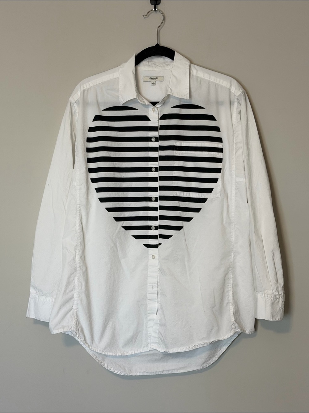 Madewell Heart Stripe Oversized Button Down Shirt Black White Large